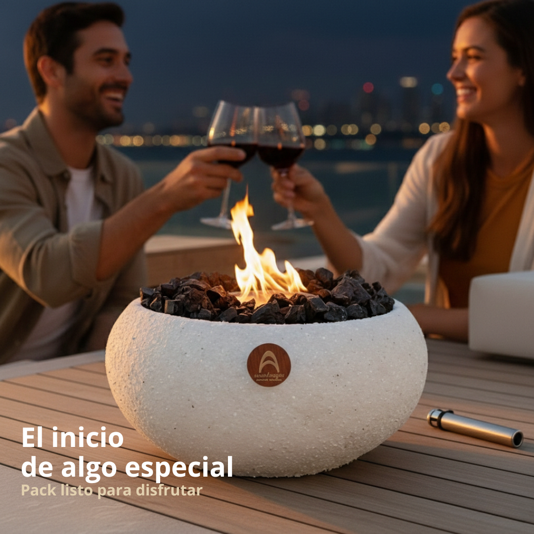 Pack Fogón Grande Cuarzo Obsidiana + Bioetanol 1 L