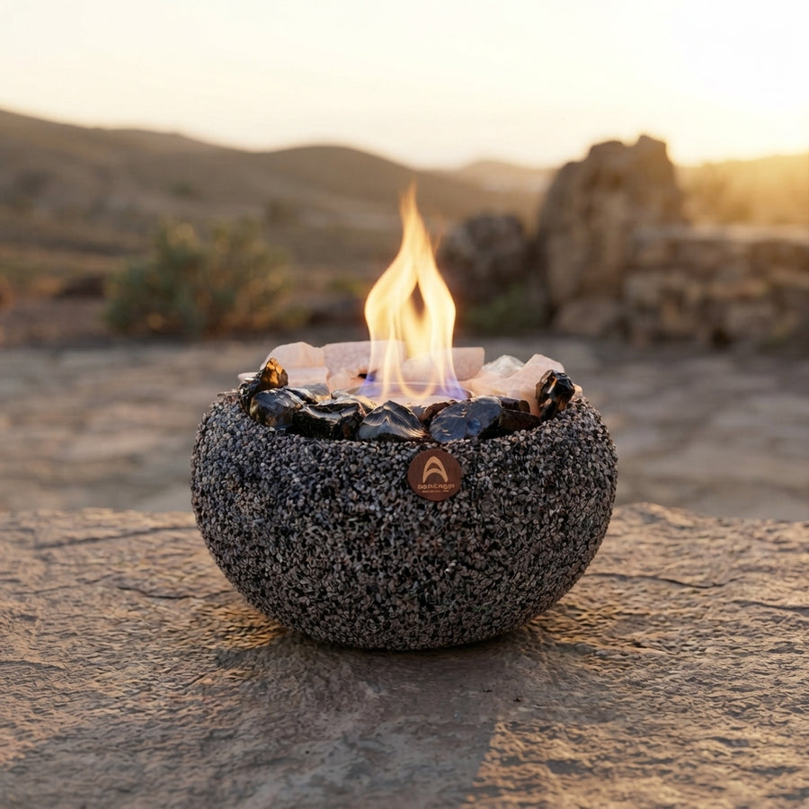 Atacama Grande Cuarzo + Obsidiana · fogón de mesa a bioetanol hecho a mano en Chile